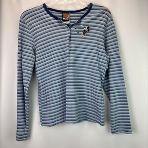 Mickey Unlimited Blue Striped Long Sleeve With Embroidered Mickey Size Medium
